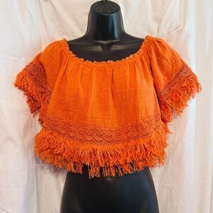 #8235 SOLARIS STYLE CROP PEASANT BOHO HIPPIE ORANGE NWT SIZE L